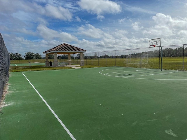 view of basketball court with a gazebo