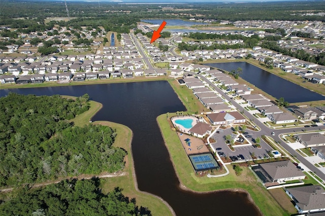 aerial view featuring a water view