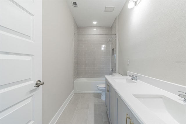 full bathroom with shower / washtub combination, visible vents, a sink, and toilet