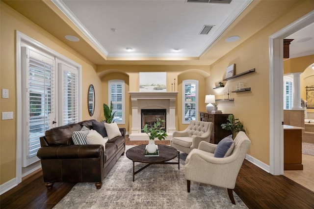 living room with hardwood / wood-style flooring and plenty of natural light