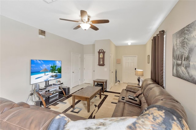 living room featuring ceiling fan