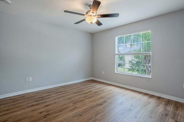 spare room featuring wood-type flooring and ceiling fan