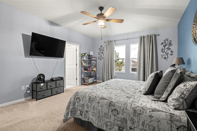 bedroom featuring carpet flooring and ceiling fan