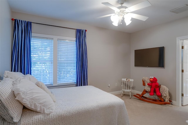 bedroom with carpet and ceiling fan