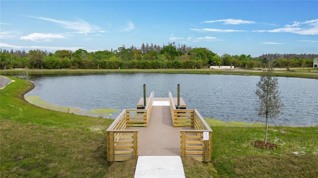 view of dock with a water view