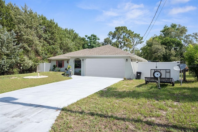 view of front facade with a front yard and a garage