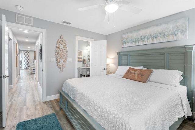 bedroom featuring wood-type flooring and ceiling fan