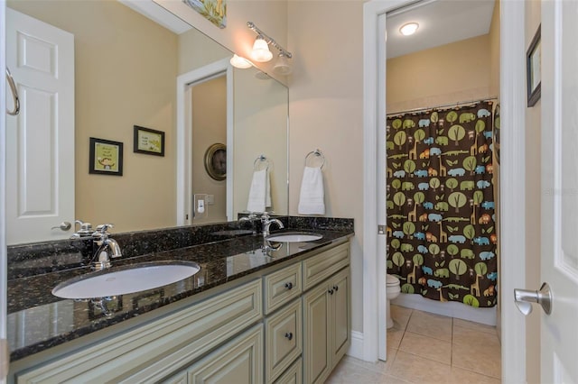 bathroom featuring tile patterned flooring, vanity, and toilet