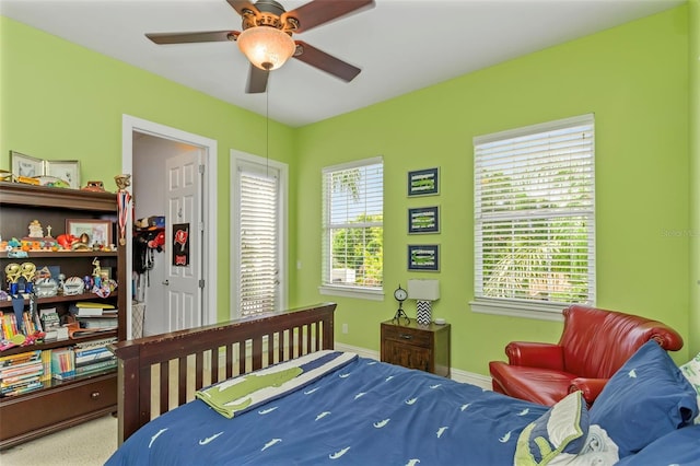 bedroom featuring ceiling fan