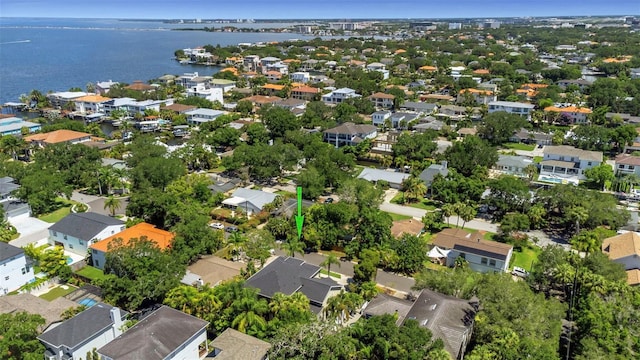 drone / aerial view featuring a water view