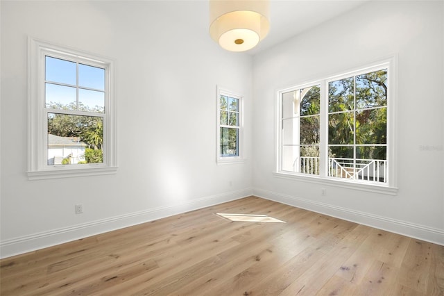 unfurnished room featuring plenty of natural light and light hardwood / wood-style floors