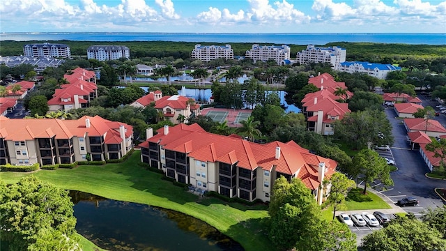 bird's eye view featuring a water view