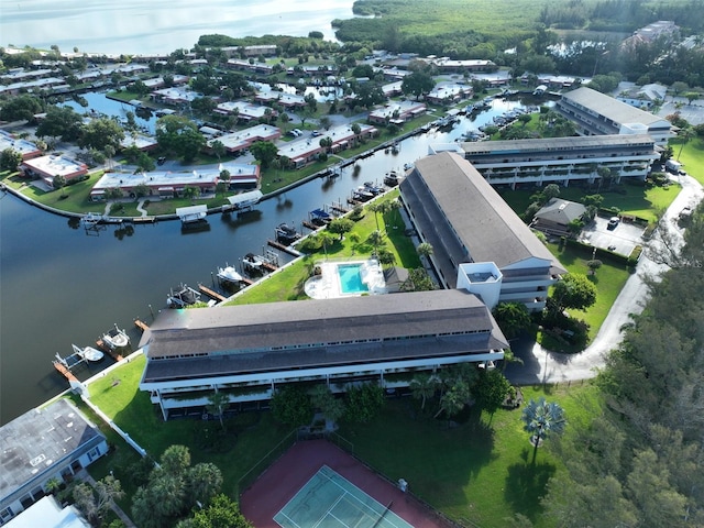 bird's eye view featuring a water view