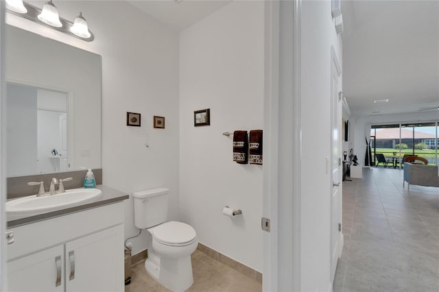 bathroom featuring tile patterned flooring, vanity, and toilet