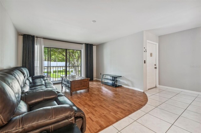 living room with light hardwood / wood-style floors