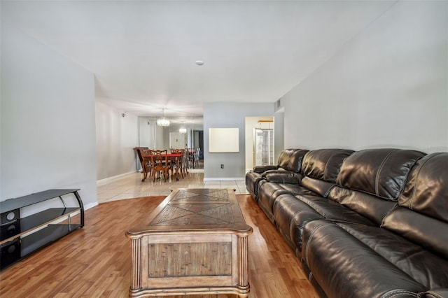 living room with light wood-type flooring