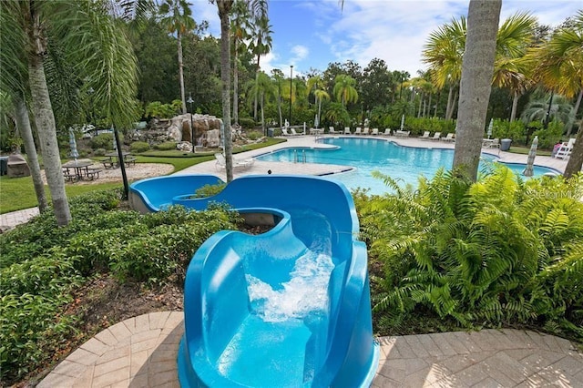 view of pool featuring a patio area