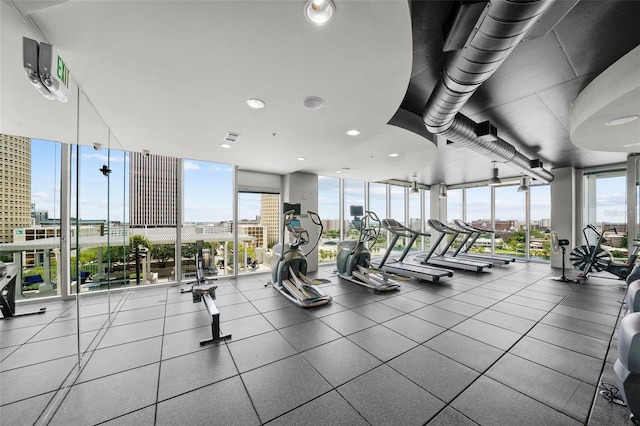 gym featuring floor to ceiling windows