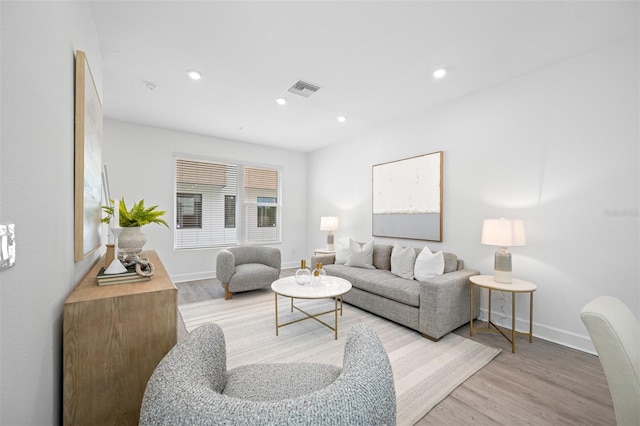 living room with light hardwood / wood-style flooring