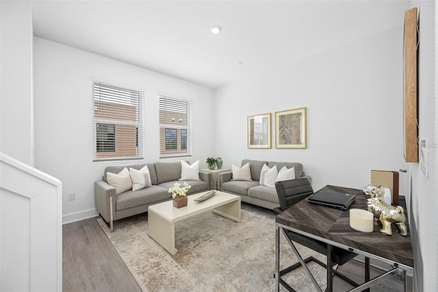 living room with light hardwood / wood-style flooring