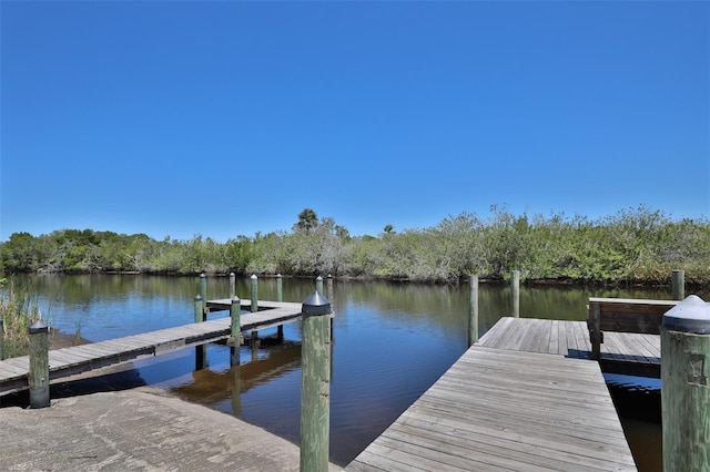 view of dock with a water view