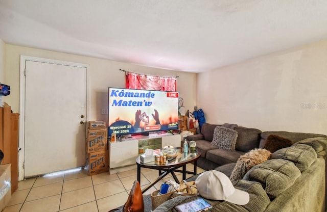 living room featuring light tile patterned flooring