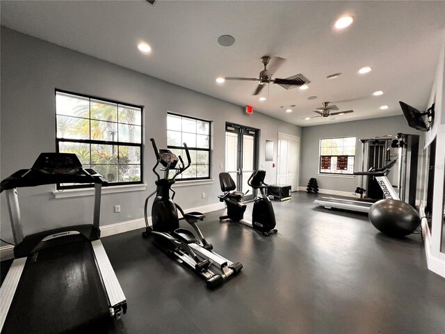 gym with ceiling fan