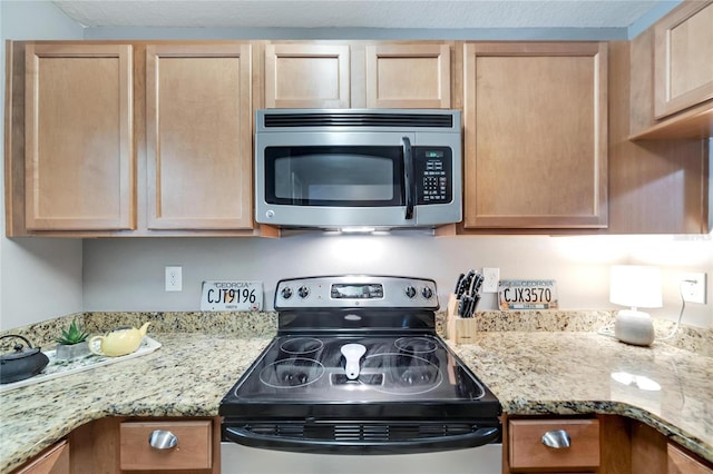 kitchen with light brown cabinets and appliances with stainless steel finishes