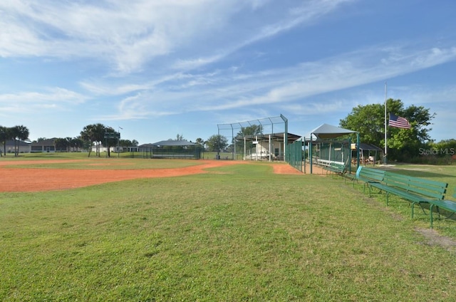 view of property's community featuring fence and a yard