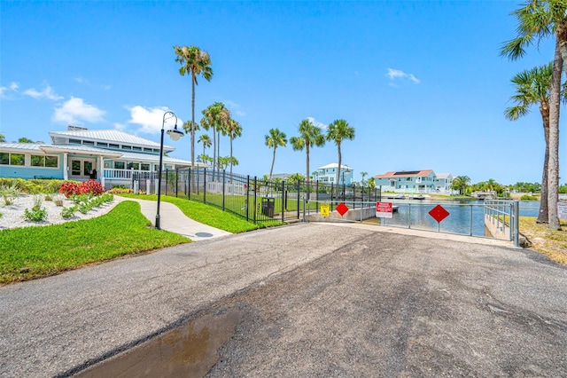 view of road with a water view