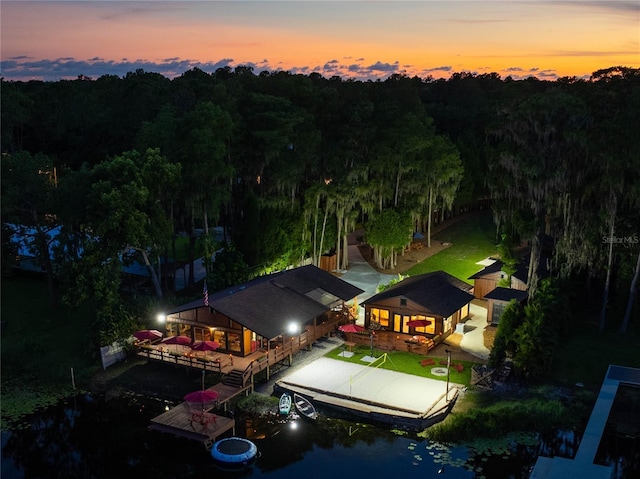 view of aerial view at dusk