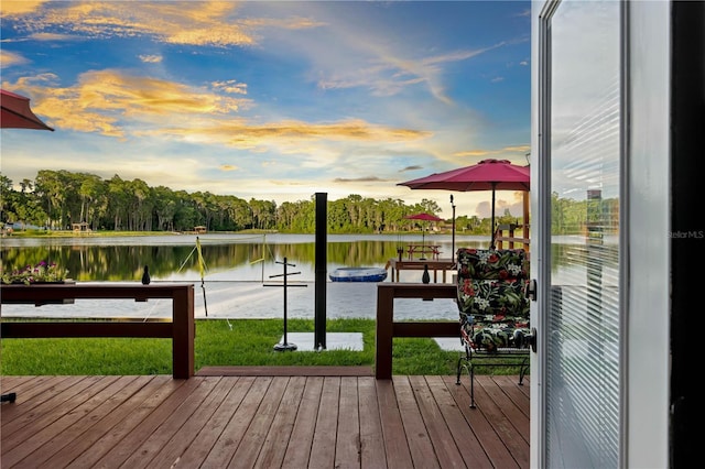 view of dock with a water view