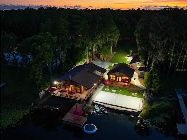 view of aerial view at dusk