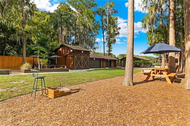 view of yard featuring a garage