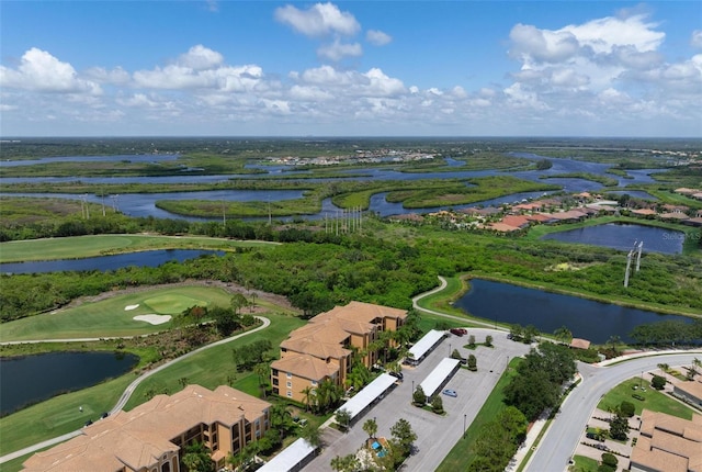 aerial view with a water view