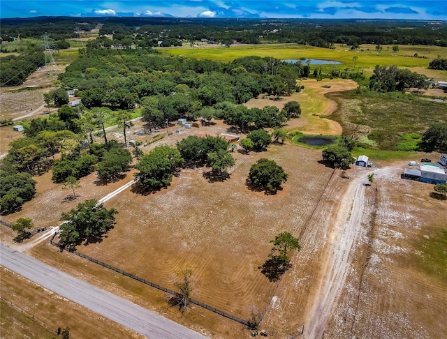 aerial view featuring a water view and a rural view