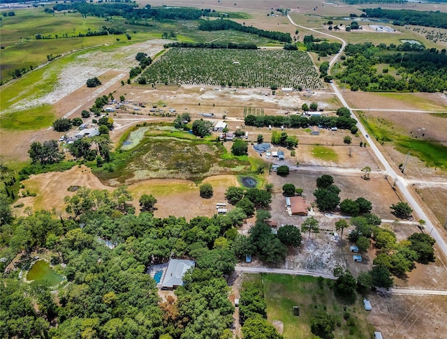 birds eye view of property featuring a rural view