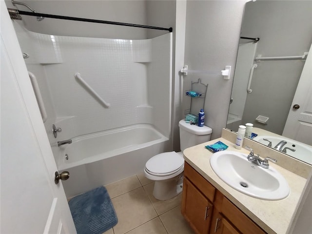 full bathroom with vanity, tile patterned flooring, shower / bathing tub combination, and toilet