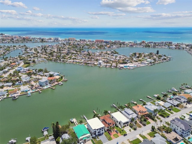 aerial view with a water view and a city view