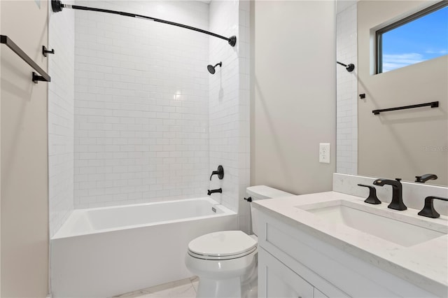 full bathroom featuring shower / washtub combination, vanity, and toilet