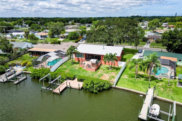 bird's eye view featuring a water view