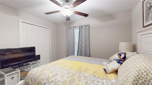 bedroom with a closet and ceiling fan