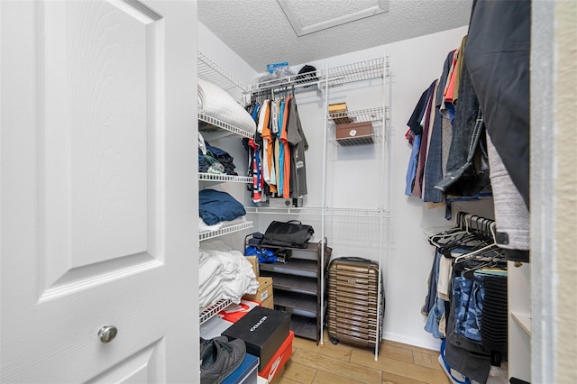 walk in closet featuring light hardwood / wood-style floors