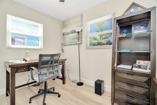 office with light wood-type flooring