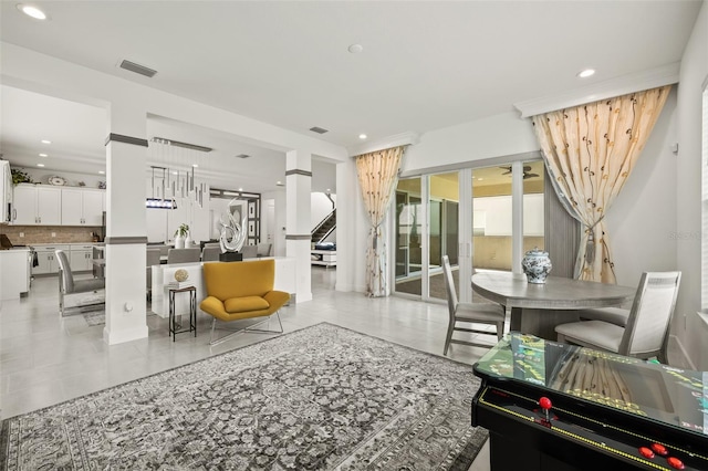 living room with light tile patterned floors