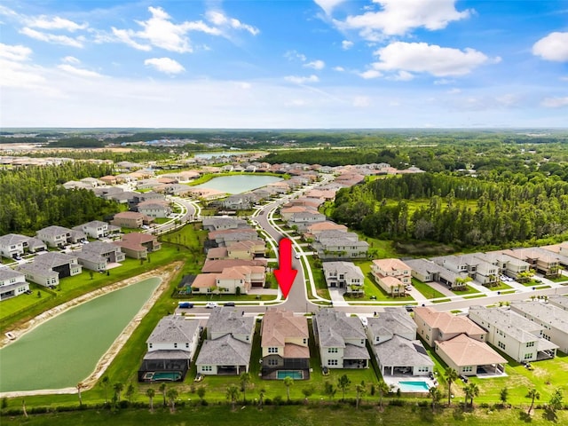 aerial view with a water view