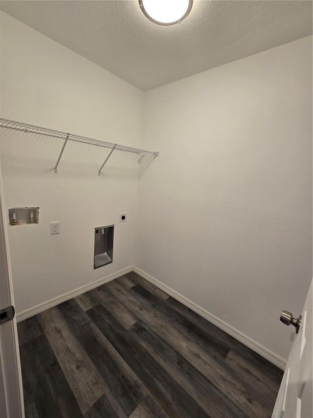 washroom featuring dark wood-style floors, laundry area, hookup for an electric dryer, baseboards, and washer hookup