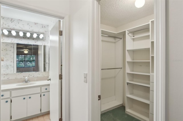 bathroom featuring vanity and a textured ceiling