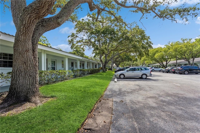 view of vehicle parking with a yard