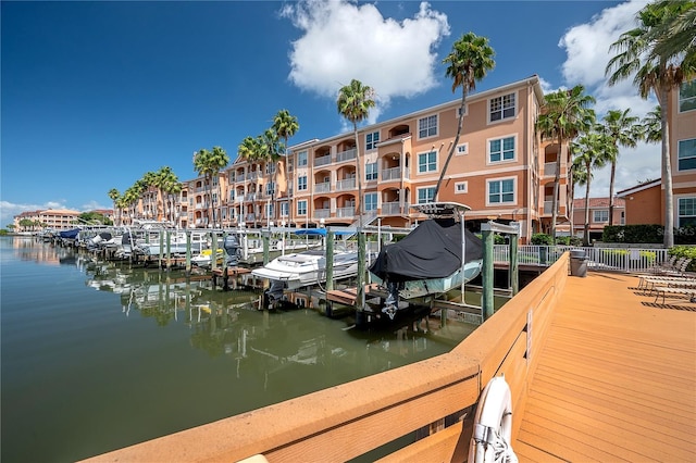 view of dock with a water view